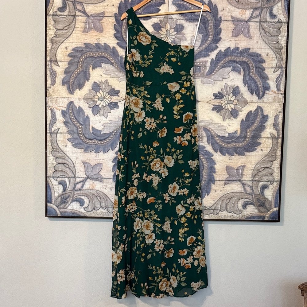 Lulu's Green Floral One-Shoulder Dress - Picture 3 of 4